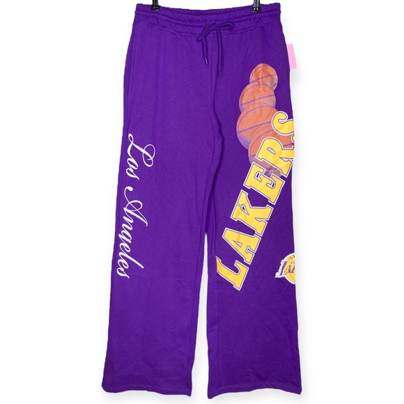 Basketball NBA Lakers M Los Angeles Team Purple Wide Sweatpants Sports Game Day - Picture 1 of 5